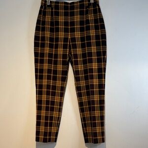 Aritzia Wilfred Womens Darontal Yellow Brown Plaid Pants Size 6 Elastic Waist